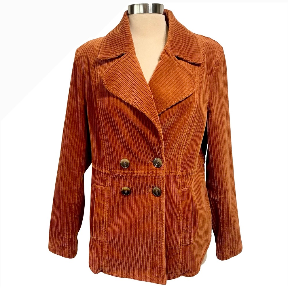 CAbi Professor Peacoat Burnt Orange Corduroy Double Breasted Blazer Sz L Fall